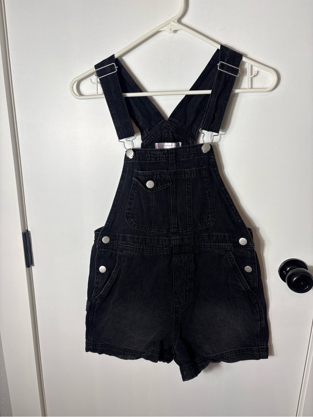 Y2K 90's Grunge No Boundaries Black Denim Short Overalls Size Small 100% Cotton